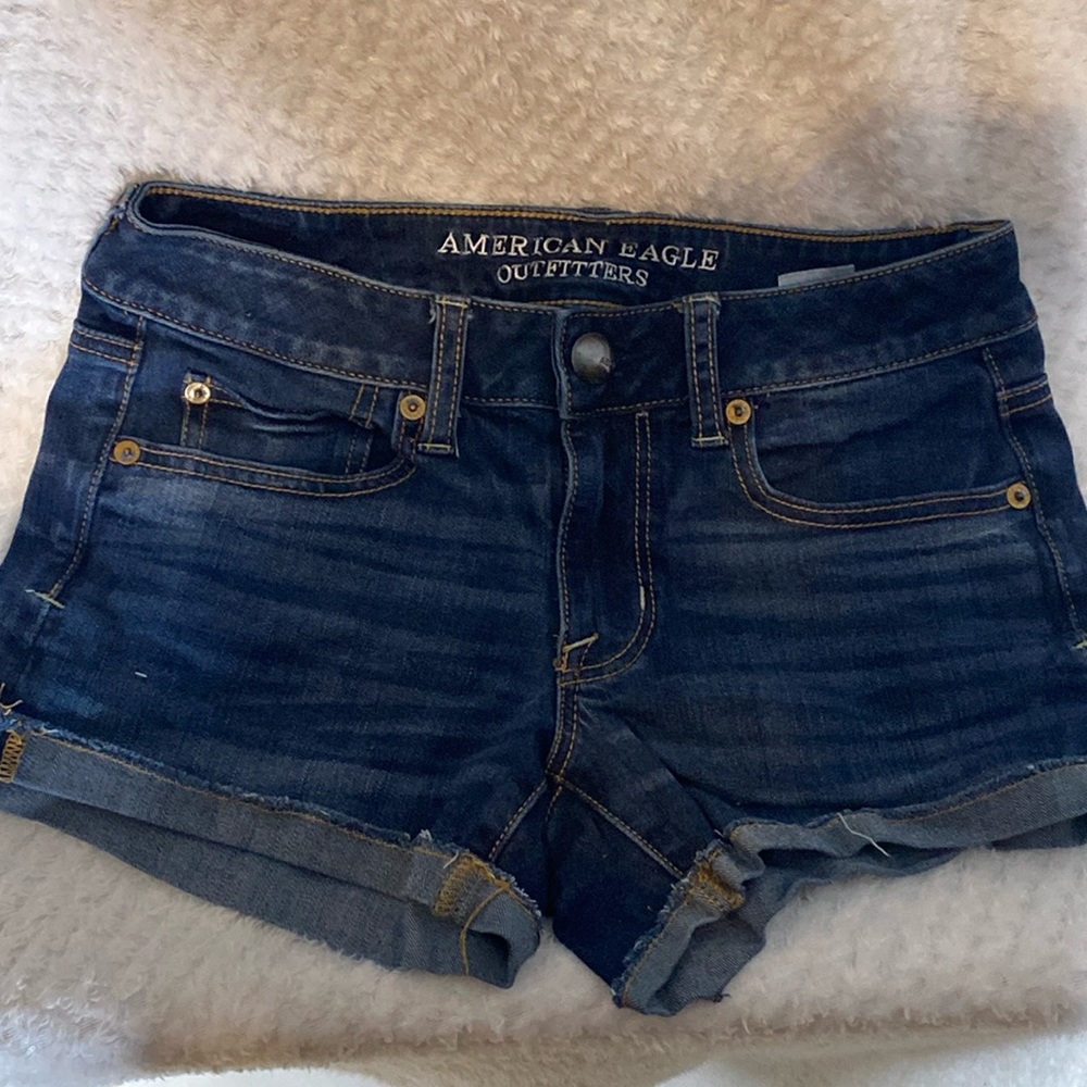 American eagle blue denim shortie super stretch shorts